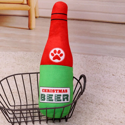 Interactive Dog Toys Champagne Wine Bottle Shape Pet Toy Plush Filled Vodka Toy Squeaky Bite-Resistant Pet Supplies Whisky