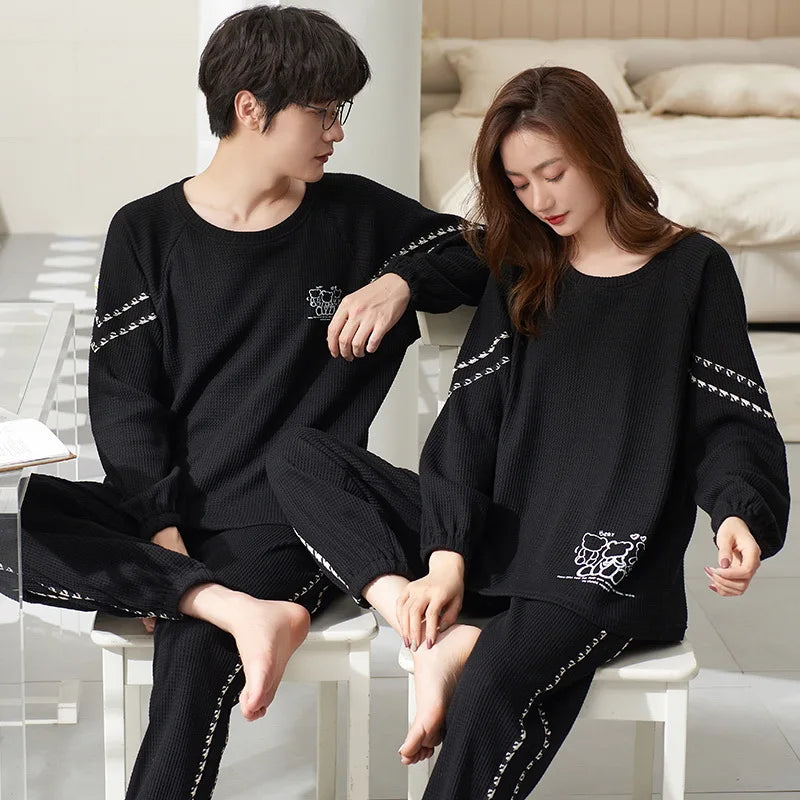 Autumn Couple Pajamas Sets Cartoon Men Sleepwear Leisure Cotton Plus Size Long Sleeve Women Homewear pijama Homme Mujer Dropship