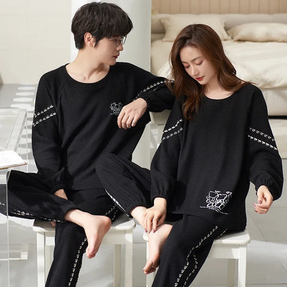 Autumn Couple Pajamas Sets Cartoon Men Sleepwear Leisure Cotton Plus Size Long Sleeve Women Homewear pijama Homme Mujer Dropship