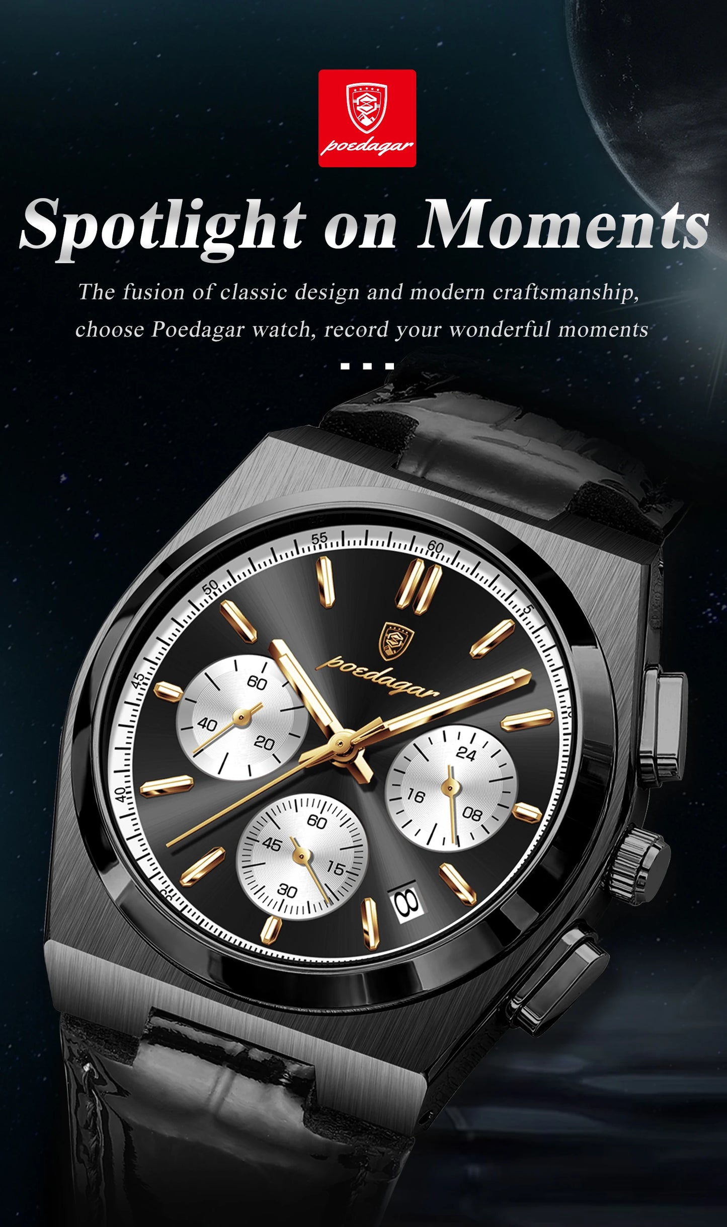 POEDAGAR Business Functional Male Watch Waterproof Luminous Chronograph Date Sports Men Wristwatch Leather Men's Quartz Watches