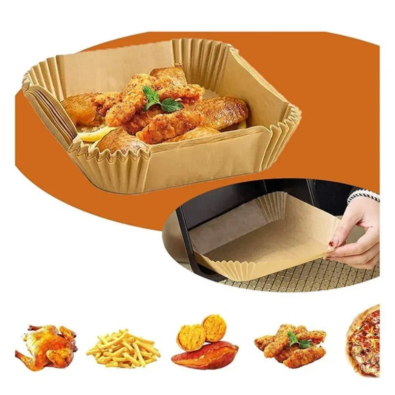 100Pcs Non Stick Air Fryer Liners Oil Waterproof Parchment Paper Baking Roasting Microwave Pre Cut Air Fryer Accessories