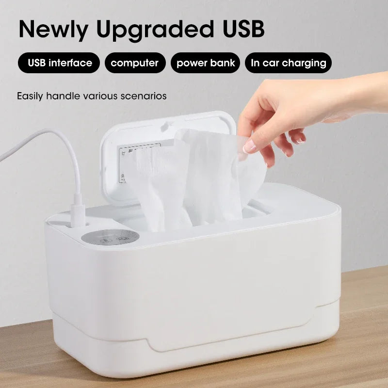 Baby Wet Wipe Heater Warmer with LED Display Wet Towel Dispenser Portable USB Baby Wipe Warmer Napkin Heating Box Home/Car