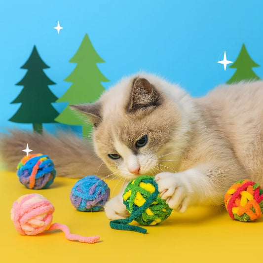 Interactive Cat Toy Balls with Bell And Wool Yarn - 1/3/5/10PCS Set for Indoor Self-Entertainment Chewable Pet Play Balls