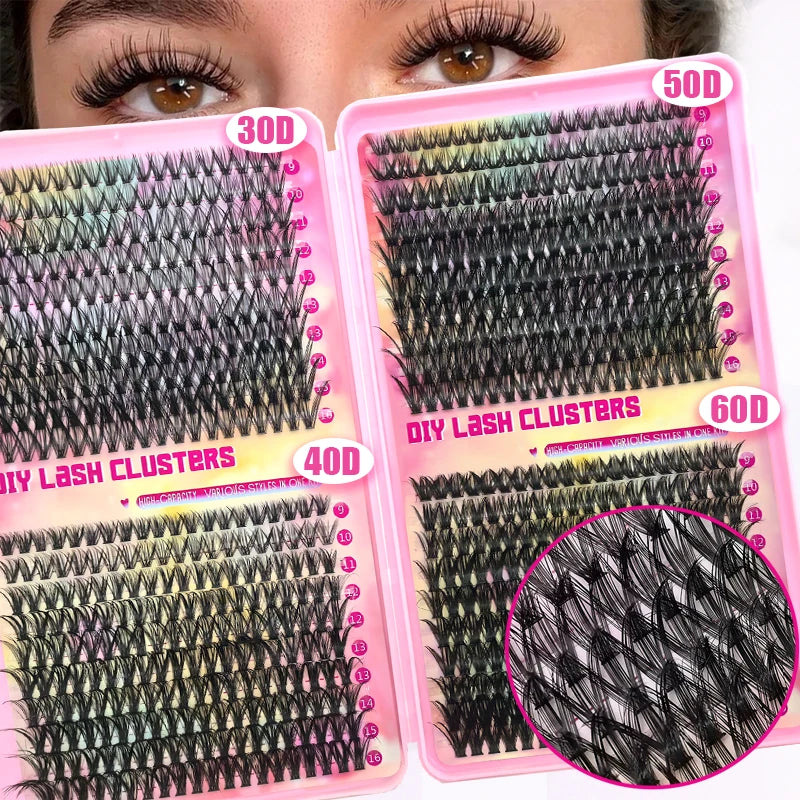 600pcs Colorful Lashes Cluster Eyelash Book Clusters Extensions, 9-16mm mix Individual Lash DIY at Home Makeup Tool