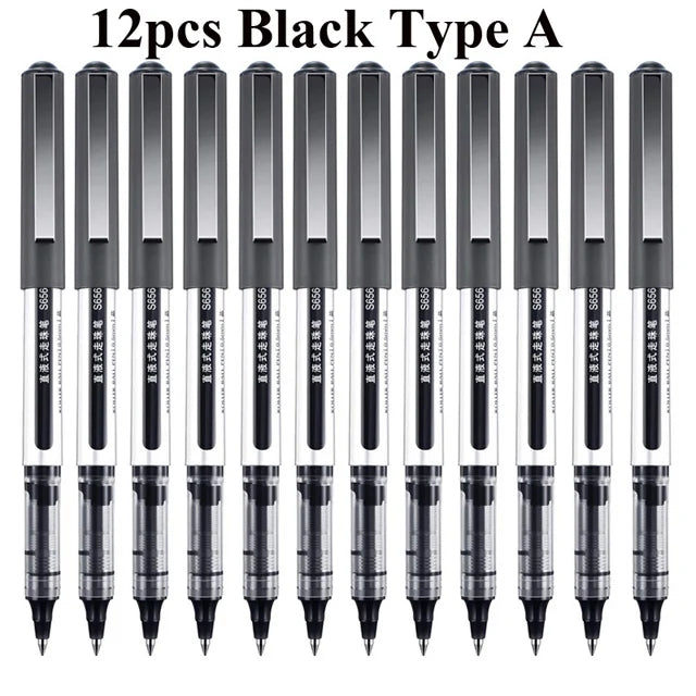 Deli Rollerball Pens, 12 Pack Blue/ Black Liquid Ink Ballpoint Gel Pens, 0.5 mm Fine Tip Rolling Ball Pens for Writing Drawing