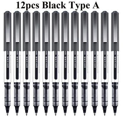 Deli Rollerball Pens, 12 Pack Blue/ Black Liquid Ink Ballpoint Gel Pens, 0.5 mm Fine Tip Rolling Ball Pens for Writing Drawing
