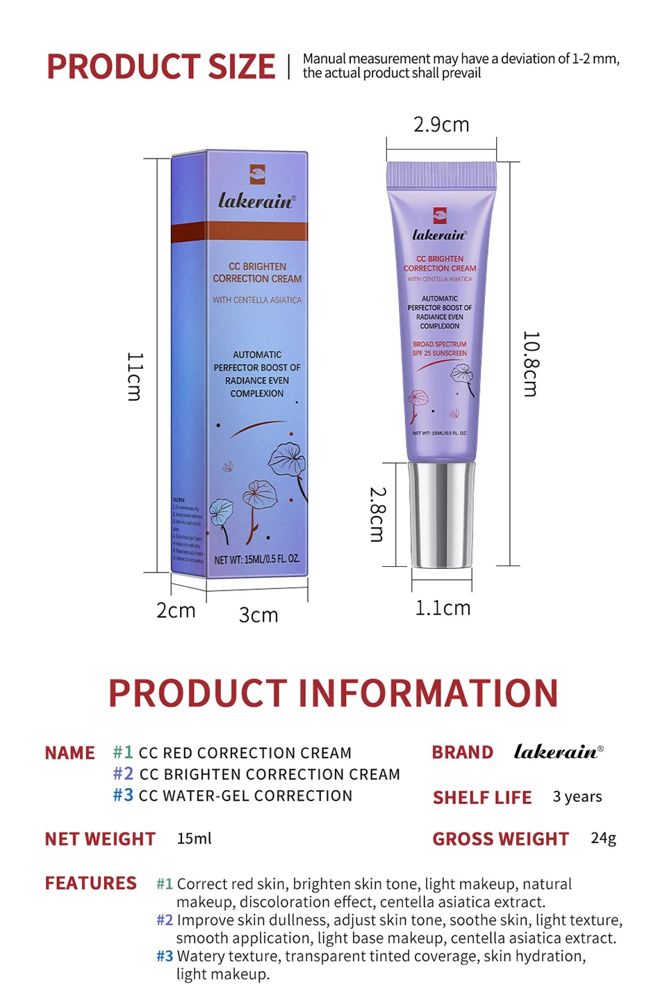 Correcting CC Cream Foundation Moisturizing Waterproof Even Skin Tone Base Makeup Lasting Conceal Pores CC Cream Primer Cosmetic