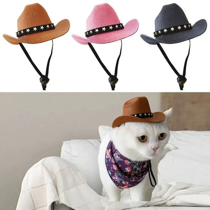 British Pet Cat Dog Hat Star Cowboy Hat Pet Supplies Adjustable Dog Costume Top Hat Headwear Dogs Caps Pet Sun Hats for Cats