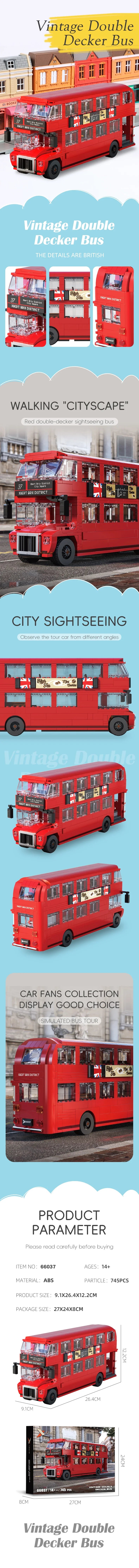 745PCS British Retro Double Decker Bus Building Blocks City Tour Bus Model Bricks Desktop Decoration Toys For Kids Holiday Gifts