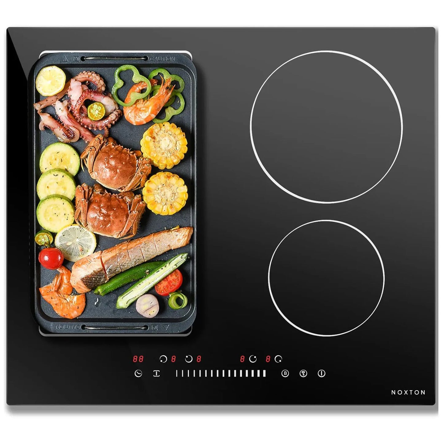 NOXTON 24Inch Induction Hob, 4 Burners with Flex Zone, Power Boost, Pause, 9 Power Levels, Safety Lock, 7200W, 240V Hard wired