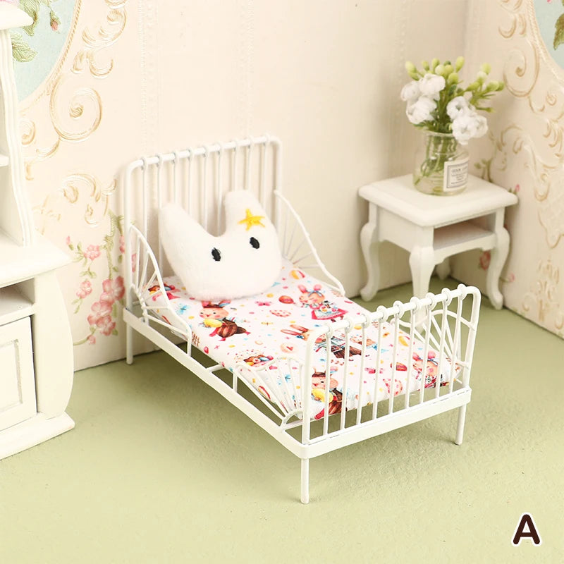 1:12 miniature bed for dolls Dollhouse Iron doll bed Furniture toy children simulation house role play toys collection gifts