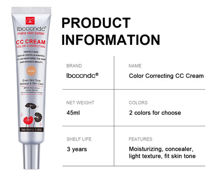 Correcting CC Cream Foundation Moisturizing Waterproof Even Skin Tone Base Makeup Lasting Conceal Pores CC Cream Primer Cosmetic