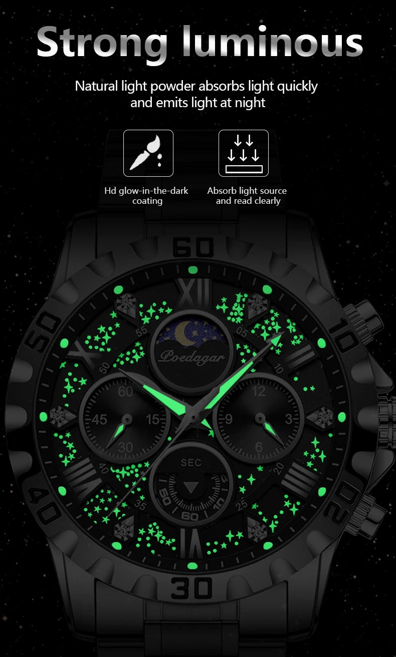 POEDAGAR Luxury Brand Men Watch Chronograph Waterproof Stainless Steel Luminous Male Watch Quartz Fashion Watches For Men Reloj