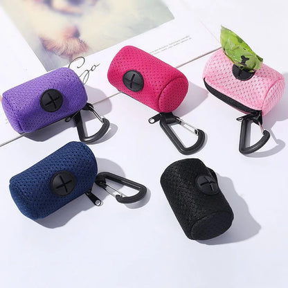 Pet Poop Bag Storage Bag Dispenser Mesh Fabric Pooper Bag Dispenser LeashHook Waste Bag Pet Supplies for Outdoor Activity