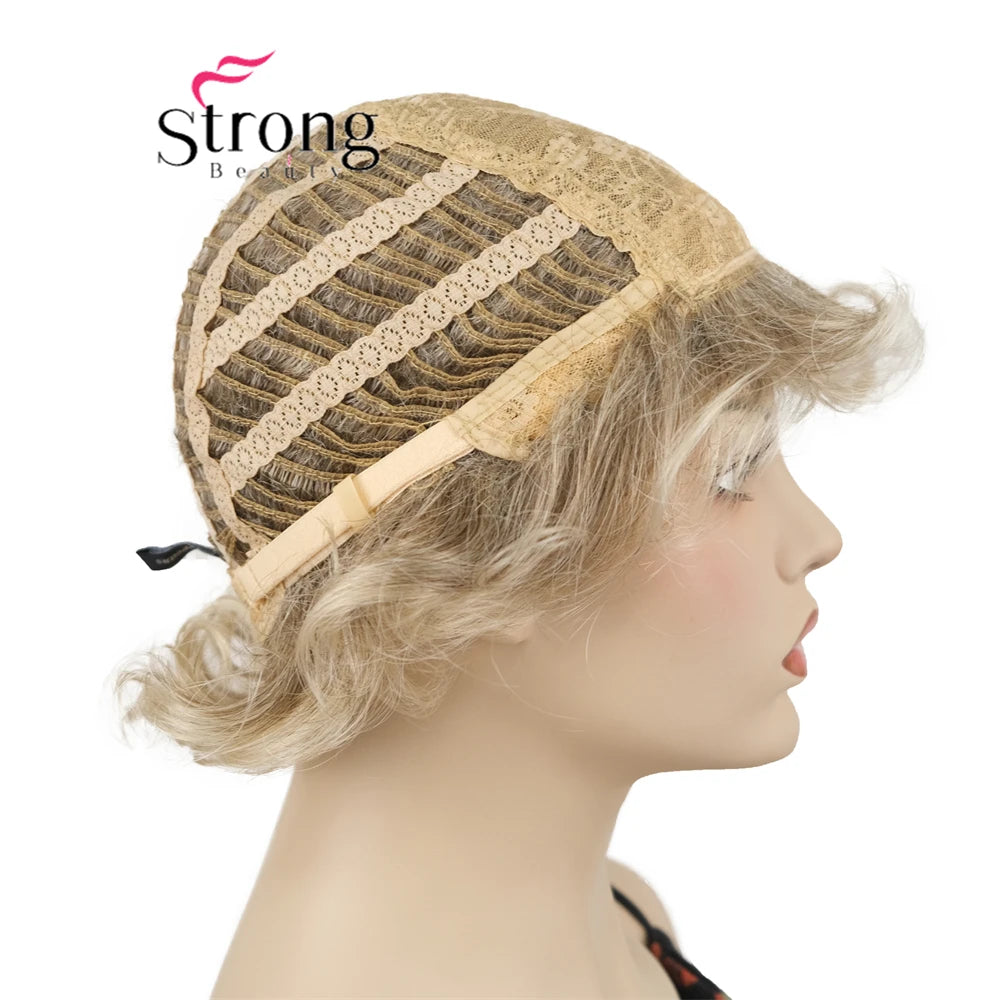 Ombre Blonde Short Curly Wavy Wig with Hair Bangs 100% Imported Premium Synthetic Fashion Blonde Hair Wigs for Women
