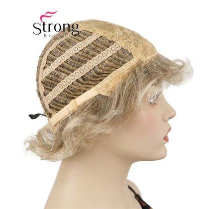 Ombre Blonde Short Curly Wavy Wig with Hair Bangs 100% Imported Premium Synthetic Fashion Blonde Hair Wigs for Women