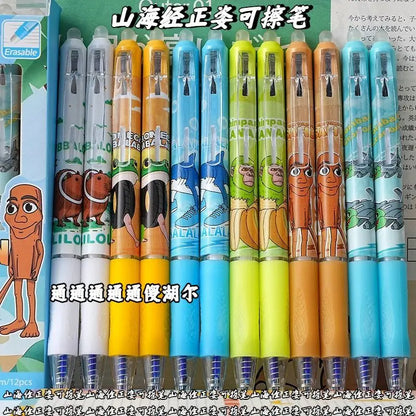 6/12PCS Italian Brainrot Tung Erasable Gel Pen Cute Anime Cartoon Quick Drying Black 0.5mm Ballpoint Pen Stationery Supplies