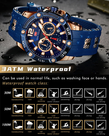 MINI FOCUS Multifunctional Sports Quartz Watch Mens Watches Waterproof Chronograph Wrist Watch with Date Luminous Hands 0349G