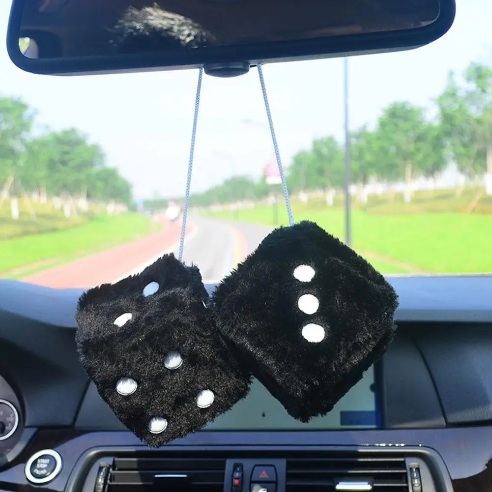 Big Long Hair Hot Stamping Dot Dice Plush Toy Cube Pendant Car Ornament Sieve Anime Car Decoration Accessories Auto Pendant