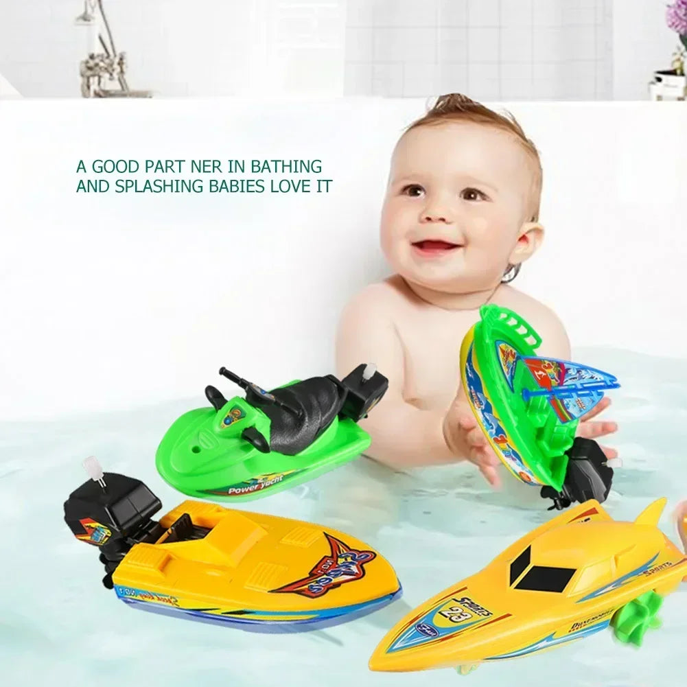 Wind Up Clockwork Float In Water Speed Boat Ship Children Bath Toys Random Color Kids Pool Swimming Bathtub Bath Toys
