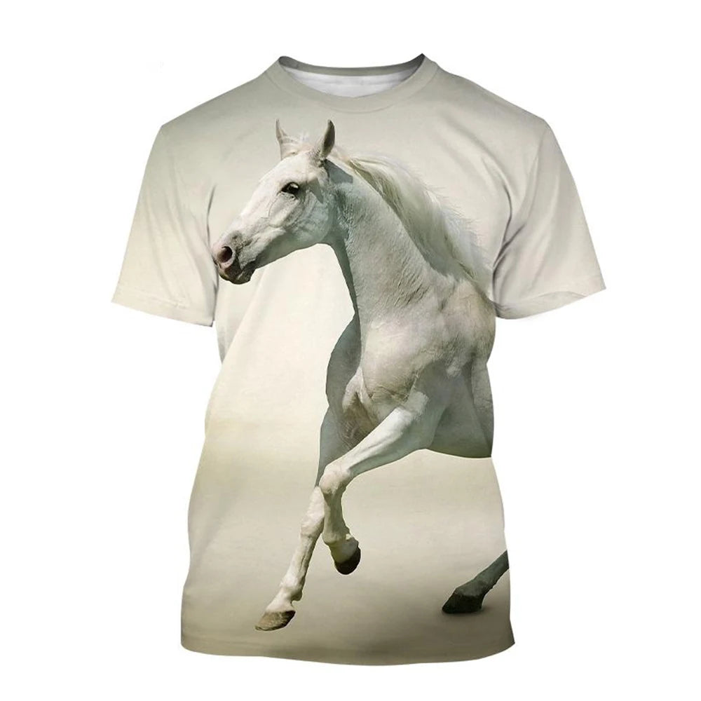 Summer hot selling fashion animal horse 3D printing print neutral casual Harajuku style comfortable short sleeved top