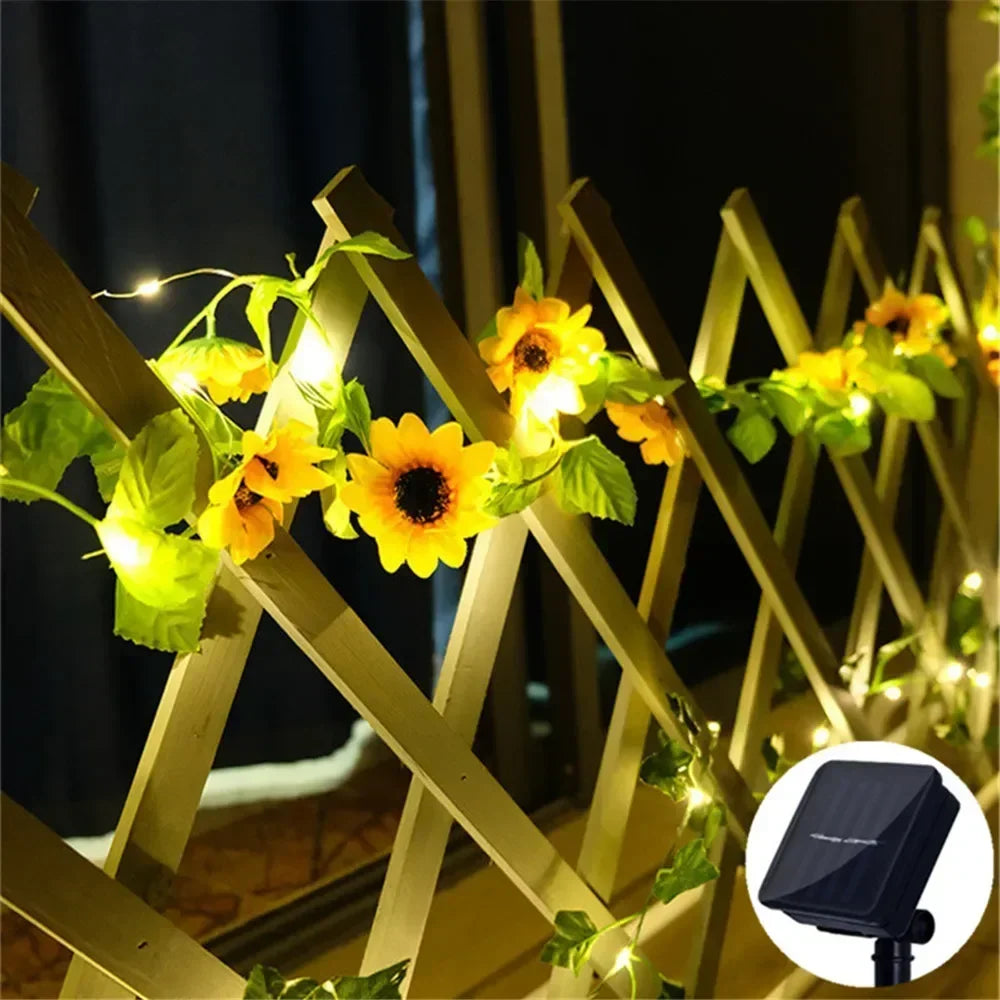 Solar 2M/5M/10M Flower Green Leaf String Light Artificial Vine Fairy Light Tree Eave Garland Light for Party Wedding Home Decor