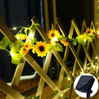 Solar 2M/5M/10M Flower Green Leaf String Light Artificial Vine Fairy Light Tree Eave Garland Light for Party Wedding Home Decor