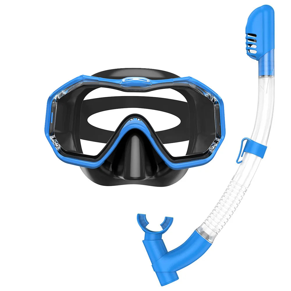 3 Windows Snorkel Mask Set Scuba Diving Swimming Goggles Panoramic Wide View HD Dry Top Anti-Leak Anti-Fog For Adults and Kids