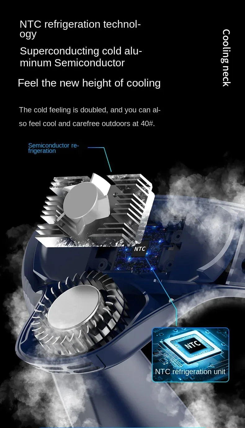 720 Degree Cooling Neck Hanging Fan Rechargeable Semiconductor Cooling Bladeless Mute Fan Portable Wearable Summer Air Cooler