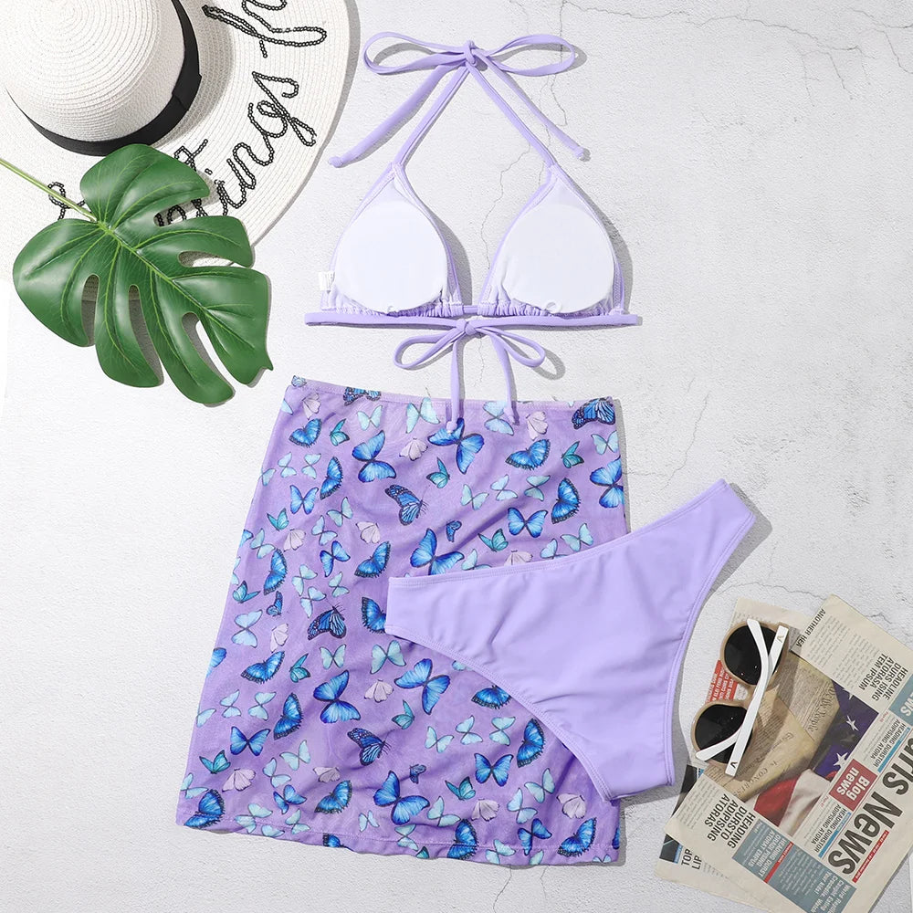 3 Pieces Bikini Set With Skirt  Tie Dye String Thong Bathing Suit Women Swimsuit Female  Swimwear Beach Wear Swim Lady Summer