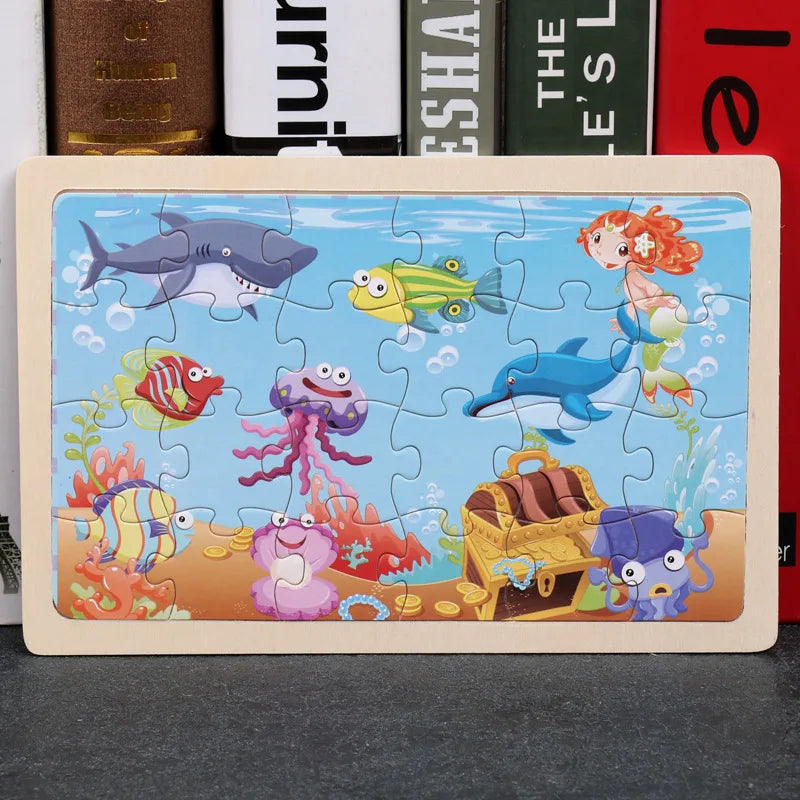 New 24 Pieces Wooden Puzzles Cartoon Animal Wood Jigsaw Learning Toys for GIFT