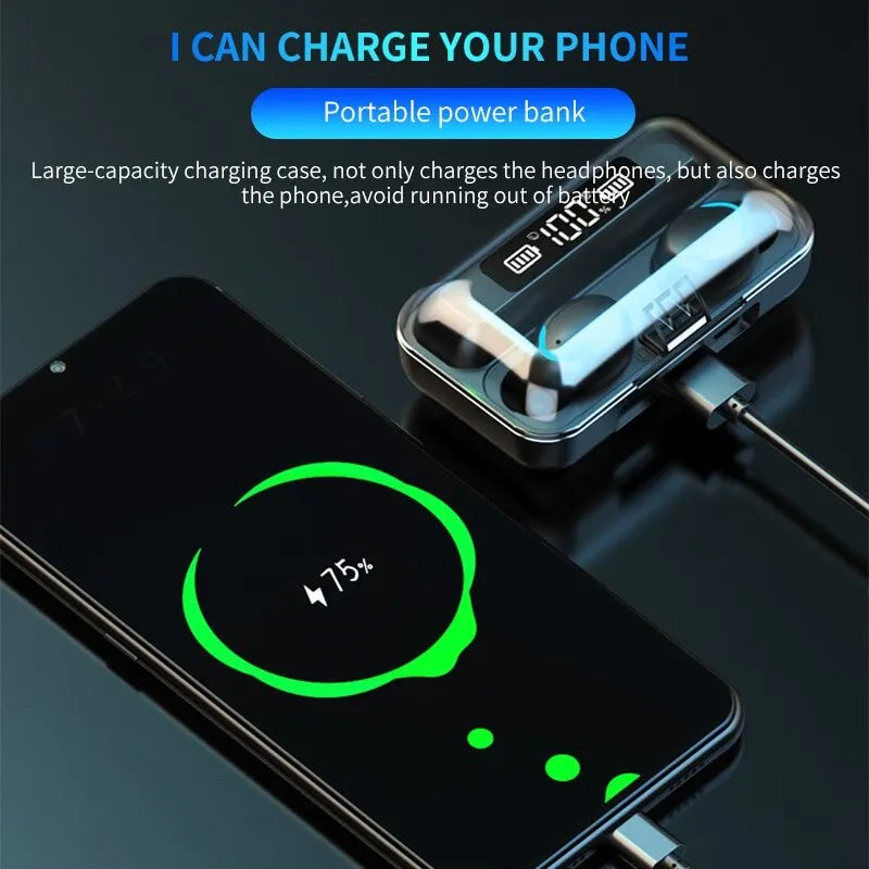 New TWS F9 Wireless Bluetooth Headset 5.0 Earphones Bluetooth Headphones with Mic Earbuds 2000mAh Charger Box LED Display Fone