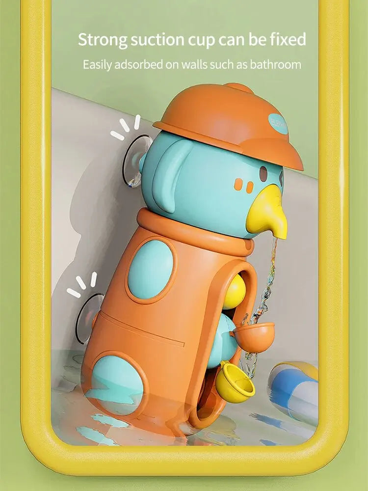 Bath Bathtub Toys for Toddlers 1 2 3 Years Old Duck Rotatable Waterwheel Bathroom Strong Suckers Water Scoop Fun Bath Toys Gifts