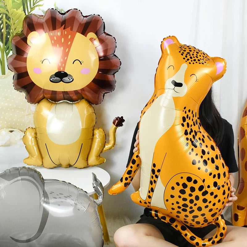 1Pc Cartoon Animals Lion Monkey Elephant Leopard Foil Balloon Jungle Safari Birthday Party Air Globos Decorations Kids Gift Toys