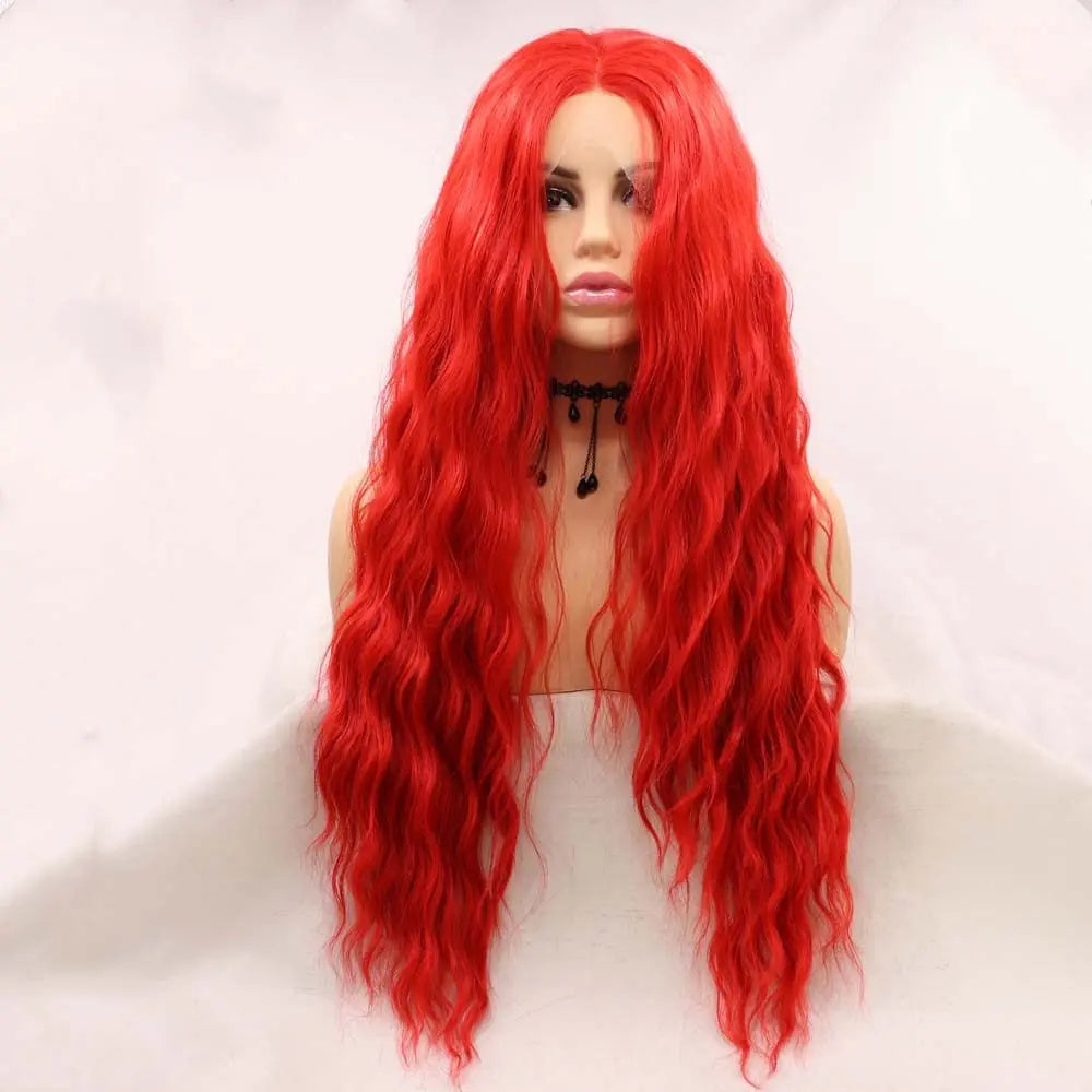 Sylvia Wigs Light Red Synthetic Red Lace Front Wigs For Women Long Loose Wave Wigs Heat Resistant Fiber Long Red Wig Coplay Wigs