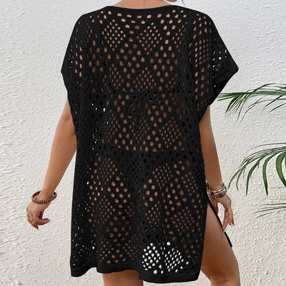 New Style Knitting Hollow Out Loose Beachwear Cover Up Women's Beach Holiday Swimsuit Sunscreen Smock Fashion Bikini Cover-Ups