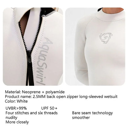 New CR Elastic Women 2.5mm Surfing Bikini Suit Keep Warm Swimwear One-piece Snorkeling Kayaking Scuba Dive White Wetsuit