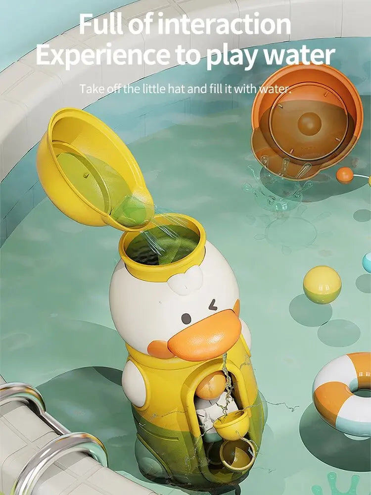 Bath Bathtub Toys for Toddlers 1 2 3 Years Old Duck Rotatable Waterwheel Bathroom Strong Suckers Water Scoop Fun Bath Toys Gifts