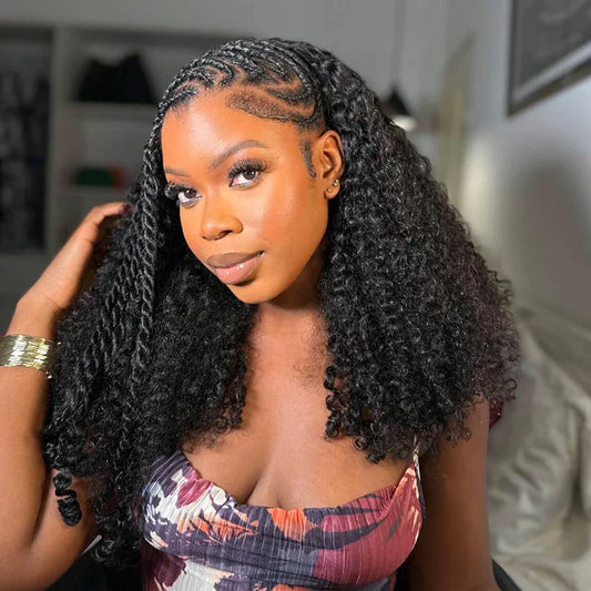 Kinky Curly Flip Over Wig Half Wigs Human Hair 3 in 1 Glueless Wig With Drawstring Seamless Wear Go Glueless Wig