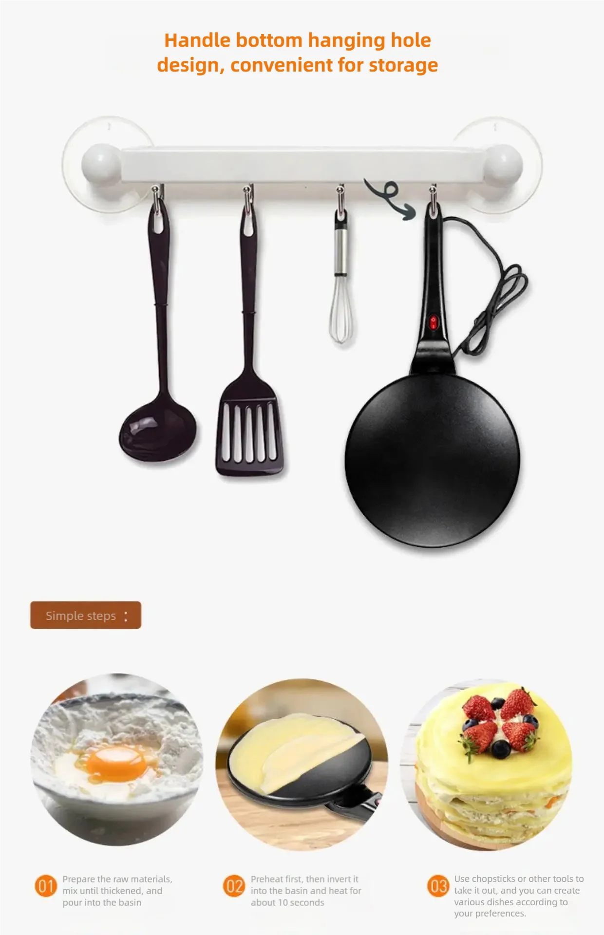 Electric Crepe Maker Cake Maker Machine Breakfast Pizza Baker Pancake Baking Pan Non-Stick Pan Chinese Spring Roll Cooking Pan