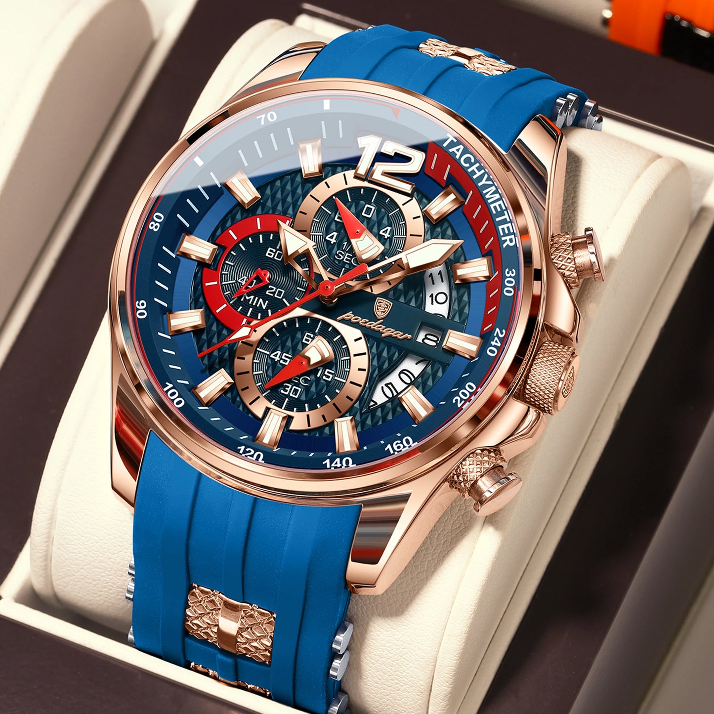 POEDAGAR Functional Watch For Men Date Chronograph Luminous Waterproof Silicone Classic Male Watch Quartz Original Men's Watches