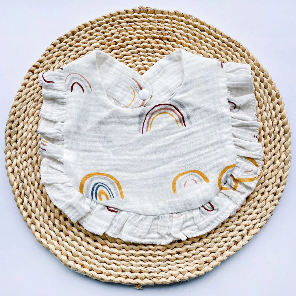 New Spring and Summer Baby Small Floral Bib, Girls' Gauze Ruffle Bib, Cute Baby Drool Towel