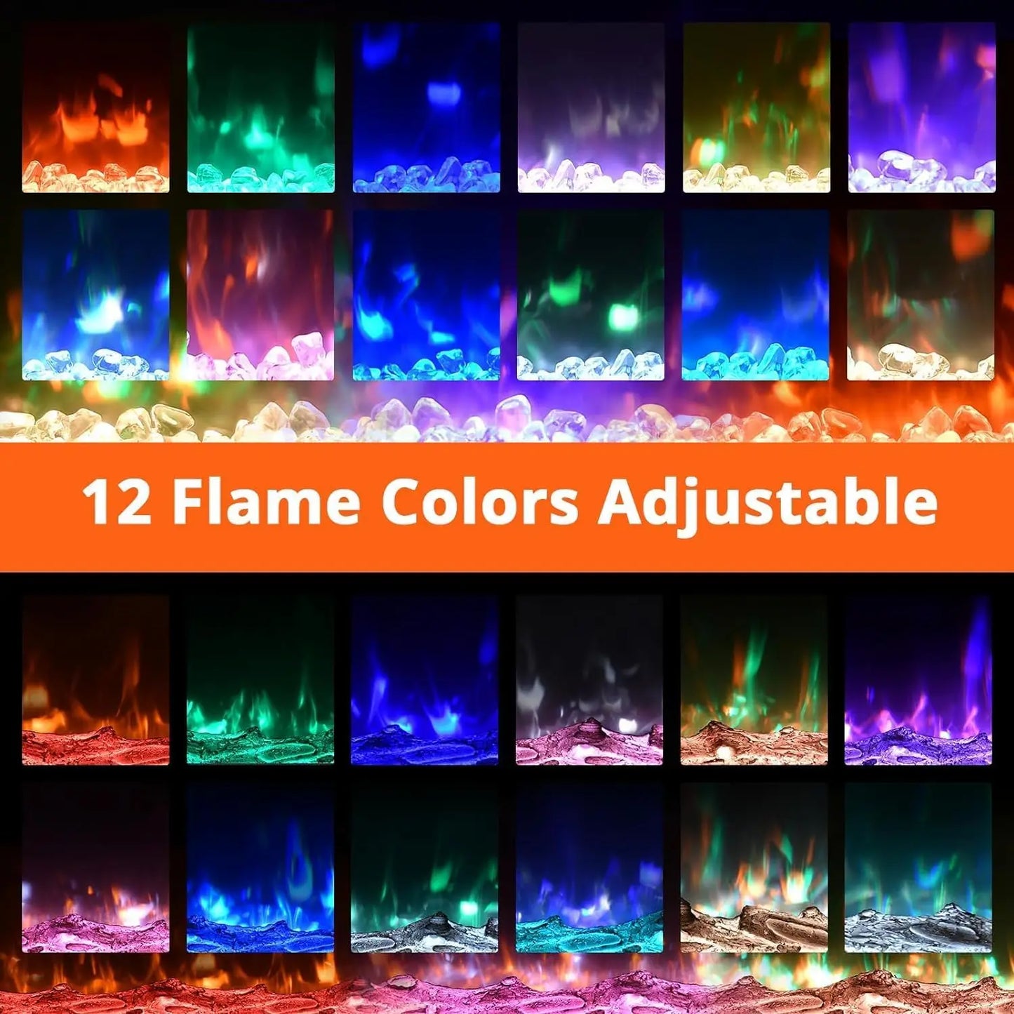 Electric Fireplace, 3 in 1 3D Wall-Mounted with 1800W Heating/12 Flame Effect LED Color Modes/Remote Control/Timer Up to 12h
