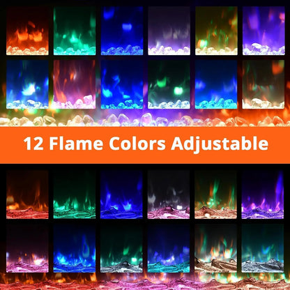 Electric Fireplace, 3 in 1 3D Wall-Mounted with 1800W Heating/12 Flame Effect LED Color Modes/Remote Control/Timer Up to 12h