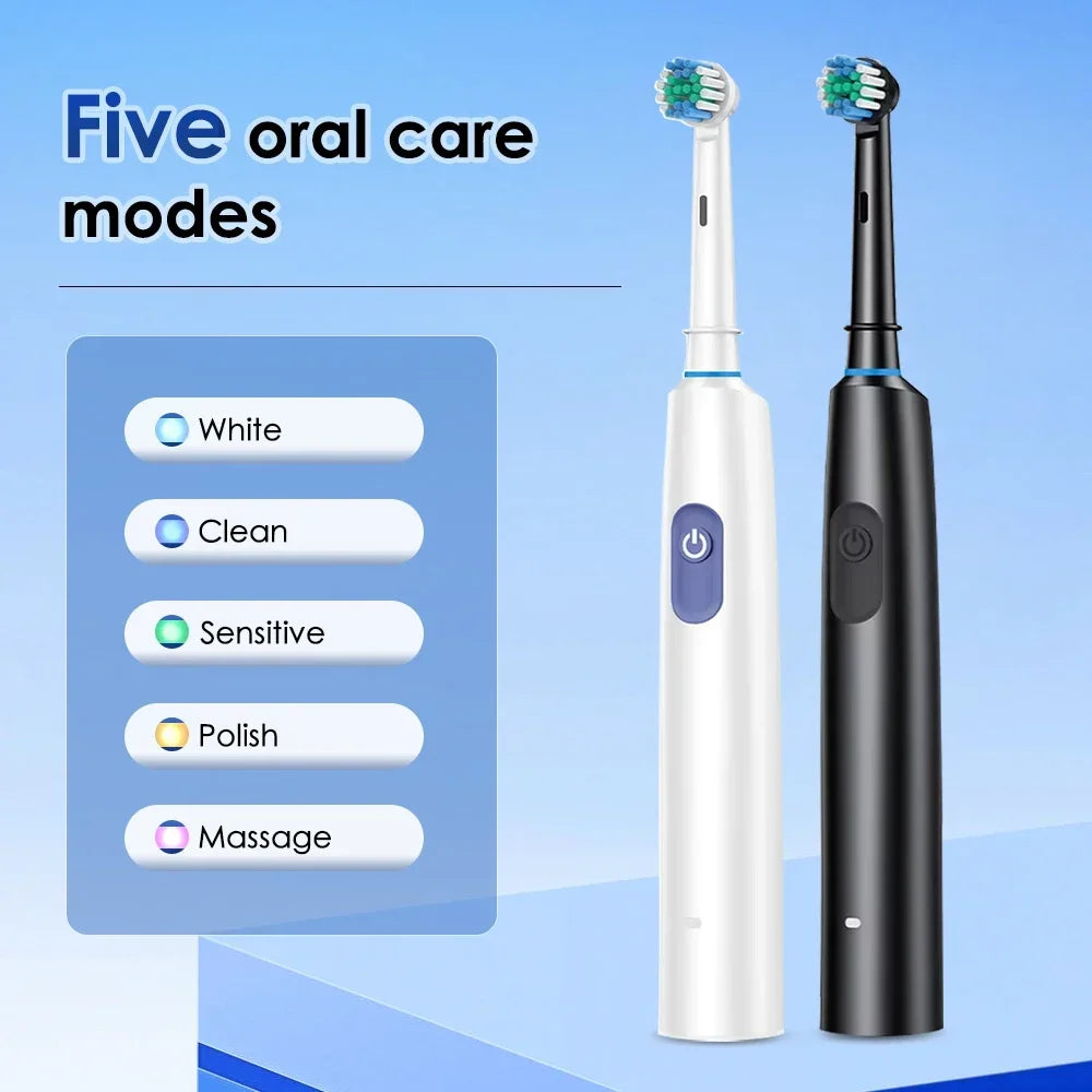 5 Modes Rotating Electric Toothbrush for Adults Smart Timer Deep Clean USB Rechargeable Tooth Brush with Replacement Heads