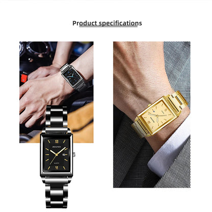 Fashion Mens Business Watches for Men Rectangle Stainless Steel Quartz Wrist Watch Man Casual Leather Watch relogio masculino