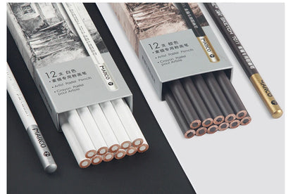 12pcs/box High Gloss Painting White Charcoal Pen Brown Comic Sketch Design Stroke Pen School Graffiti Art Supplies