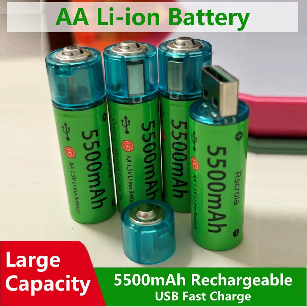 Universal AA Rechargeable Battery Durable 5500mAh Li-ion Battery AA USB Direct Charging for Toys Clocks Game Controllers Cameras