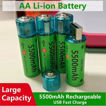 Universal AA Rechargeable Battery Durable 5500mAh Li-ion Battery AA USB Direct Charging for Toys Clocks Game Controllers Cameras