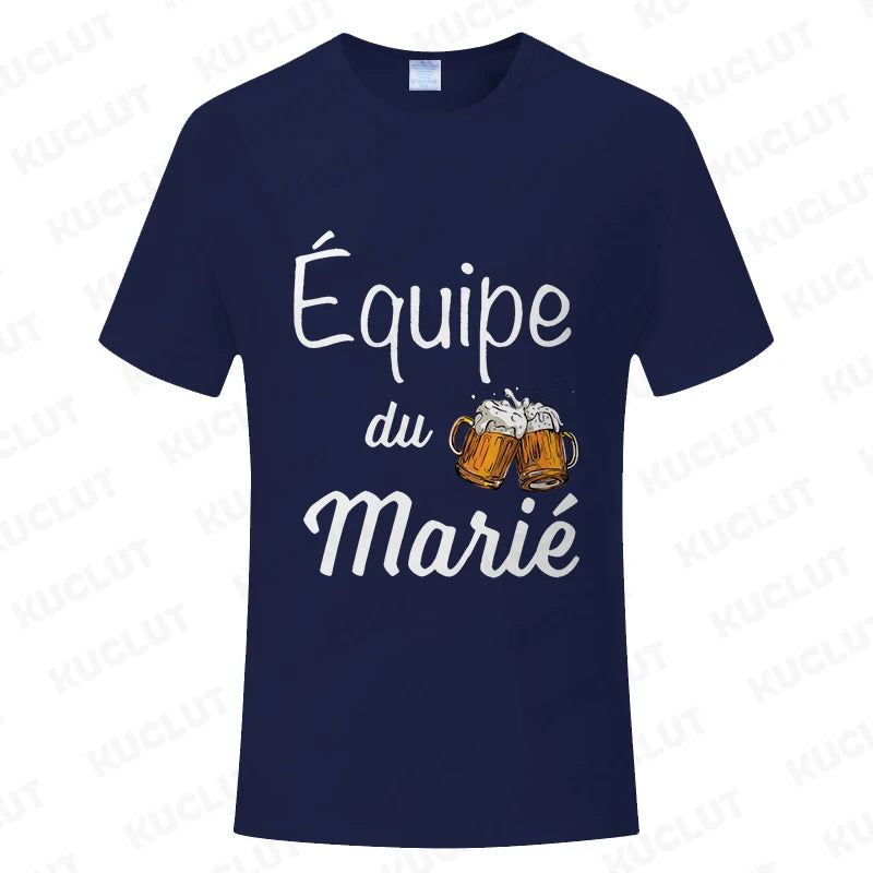 French Evg Team Married Tops Single Farewell Bachelor Party T Shirt Future Groom Man Tshirt Fashion Beer Graphic Wedding Tees
